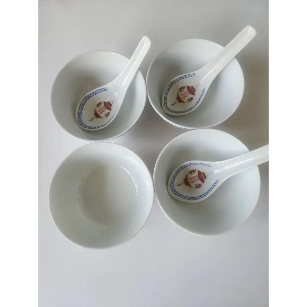 Vintage Set Of 4 Tatung Porcelain Rice Soup Bowl Red Lantern Theme